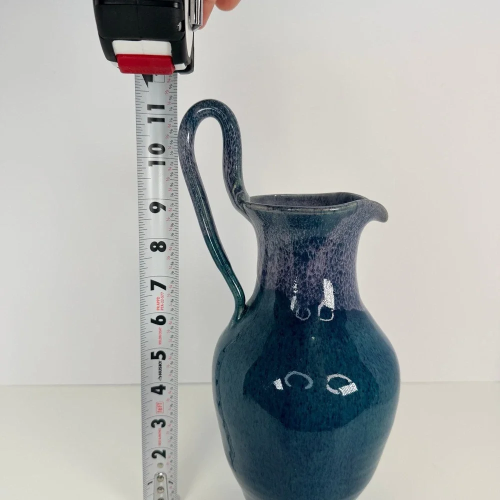Studio Pottery Blue pitcher drippy glaze By John Garrou 11